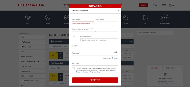 Bovada Step Two Register