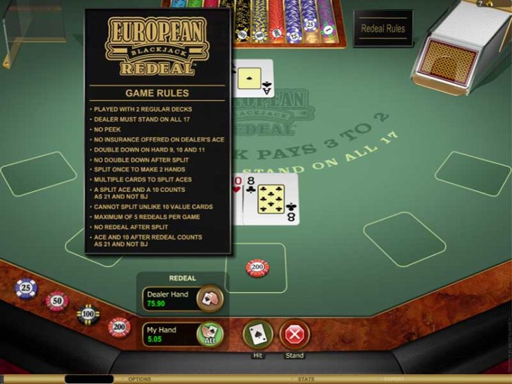 European Blackjack Redeal Gold - Microgaming casinos
