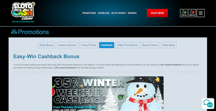 slotocash cashback casino bonus