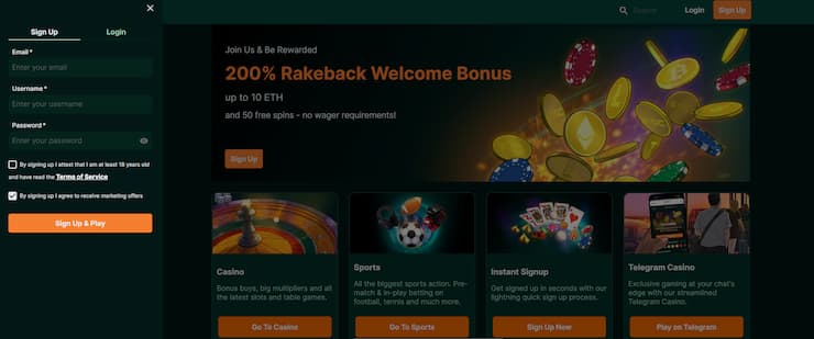 200% casino bonus registration